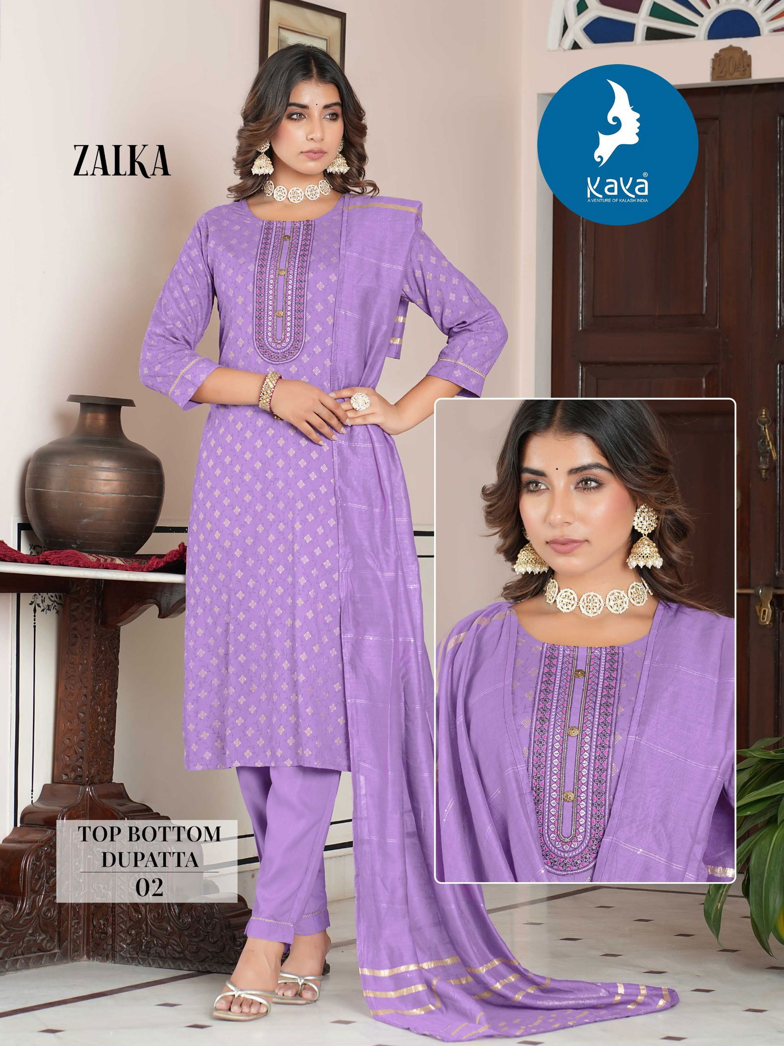 Zalka By Kaya Printed Rayon Designer Kurtis With Bottom Dupatta Wholesalers In Delhi